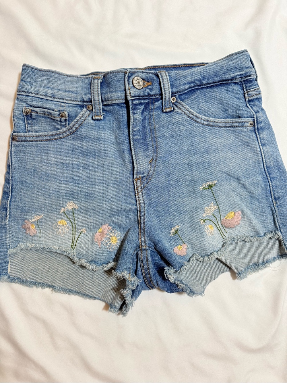 Levi's Light Blue Denim Shorts with Floral Embroidery